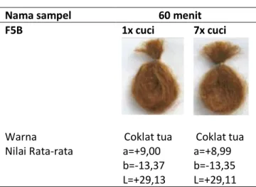 Tabel 9. Hasil uji daya lekat pewarna rambut F5B  Nama sampel                60 menit 