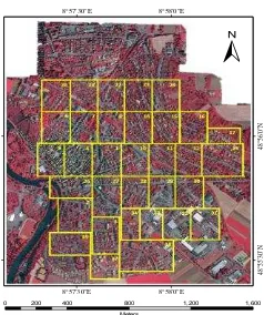 Figure 2. The true orthophoto of the test area, which is divided into 33 tiles with different sizes