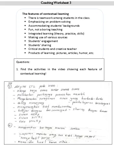 Figure 3 Sample of Worksheet 2: Contextual Learning   Students’ engagement 