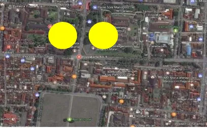 Gambar 1. Posisi keberadaan ruang terbuka publik di Kawasan Titik nol Kilometer  Kota Yogyakarta 