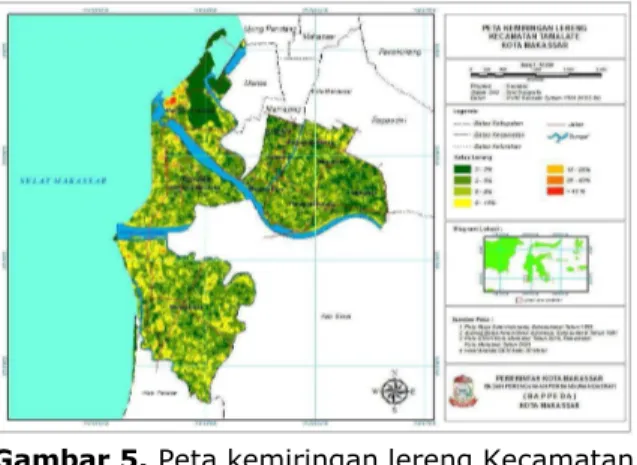 Gambar 5. Peta kemiringan lereng Kecamatan  Tamalate Kota Makassar 