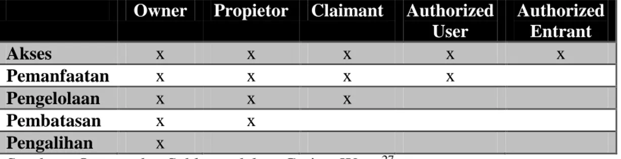 Tabel 1 Status Kepemilikan Sumber Daya Alam  Owner  Propietor  Claimant  Authorized 