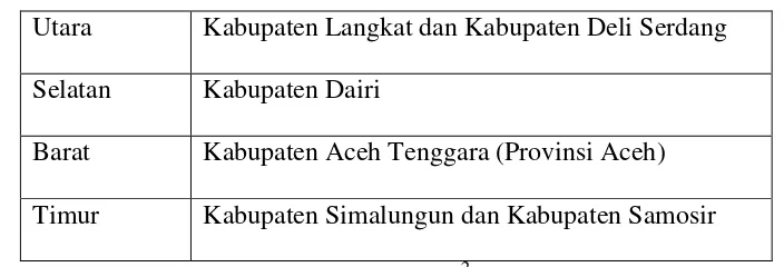 Tabel 2.1 Batas Wilayah Kabuaten Karo. 