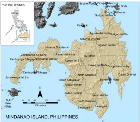 Figure 1. Map showing the location of Mindanao Island, Philippines and the provinces within