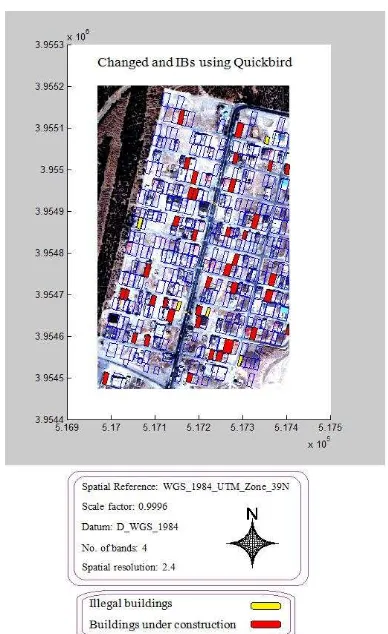 Figure 10. The detected under construction buildings and IBs  using IRS-P5 satellite images 