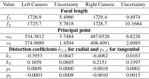 Table 1. Camera calibration results for Passive and ActiveStereoscopy Techniques.