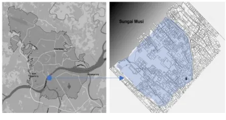 Gambar 1. Peta Kota Palembang (kiri) dan Kampung 