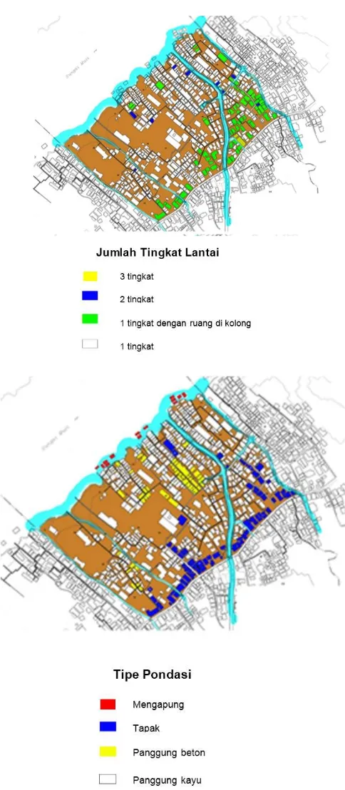 Gambar 3. Peta hasil observasi lapangan mengenai kondisi eksisting bangunan rumah di kawasan studi 