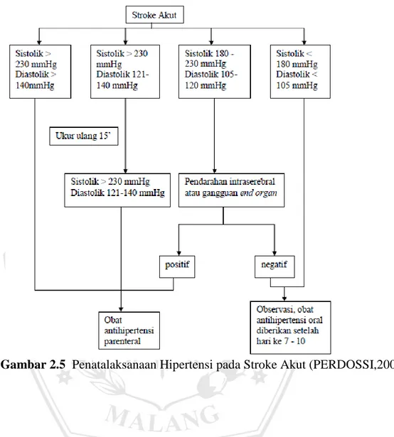 Gambar 2.5  Penatalaksanaan Hipertensi pada Stroke Akut (PERDOSSI,2007) 