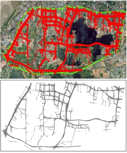 Figure 7. Study area and tracks within the area in Wuhan. 