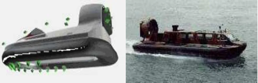 Gambar 1.1: Hovercraft memiliki kipas udara di bawah badan kapal  untuk memdapatkan gaya angkat 