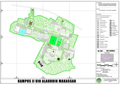 Gambar 1. Peta Sebaran Ruang Terbuka Hijau Kampus II UIN Alauddin 