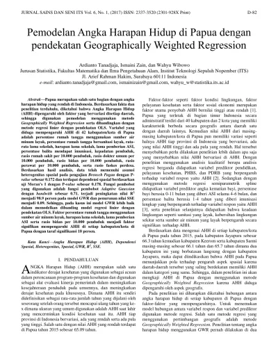 Pemodelan Angka Harapan Hidup Di Papua Dengan Pendekatan Geographically ...