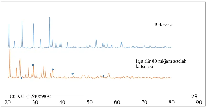 Gambar XRD di atas menunjukkan peakdengan gas N2. Serbuk nanopartikel LiFePO4 pada kondisi operasi laju alir precursor 80 ml/jam FASP masih dalam struktur amorf belum terbentuk struktur kristal