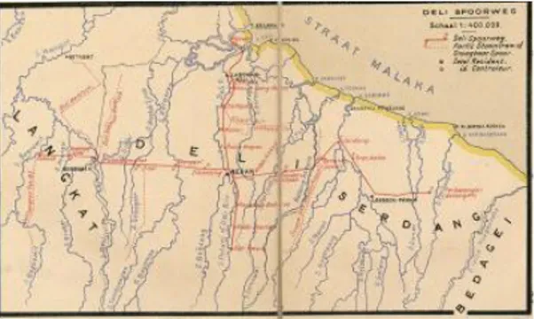 Gambar 4.4 Jalur Perkotaan Medan Era Deli Spoorweg tahun 1893  Sumber : sumaterarailways.blogspot, 2016 