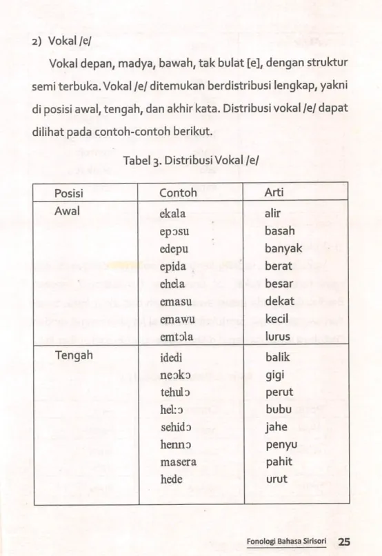 Tabel 3. Distribusi Vokal /e/