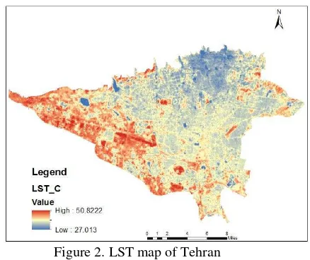 Figure 2 shows land surface temperatures (°18 August 2014 by single-channel algorithm that was C) in Tehran on implemented in ArcGIS