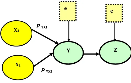 Gambar 3:  Analisis Jalur (Path Analysis) Struktur  Keterkaitan antara Variabel (Sugiyono,2010) 