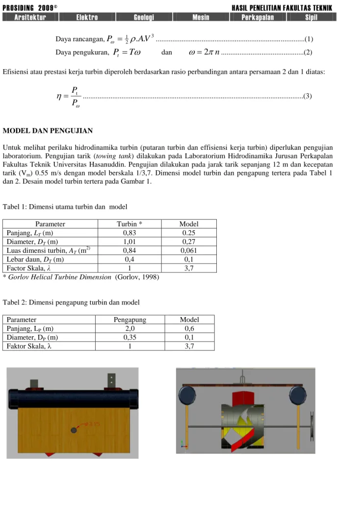Tabel 1: Dimensi utama turbin dan  model 