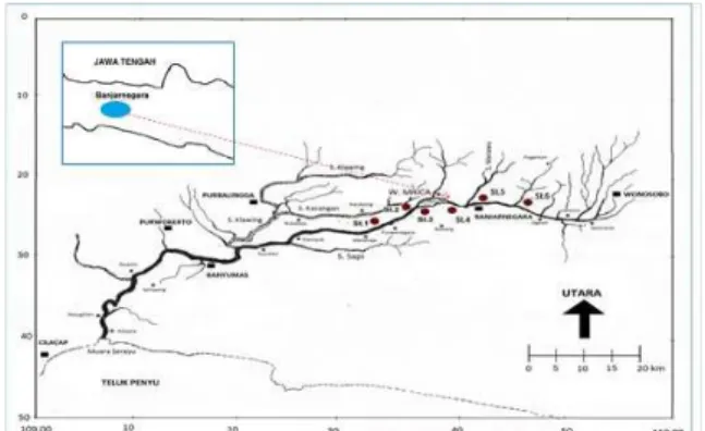Gambar 1. Peta lokasi penelitian di Sungai Serayu Jawa 