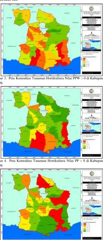 Gambar 1.  Peta Komoditas Tanaman Hortikultura Nilai LQ ≥ 1 di Kabupaten  Malang. 