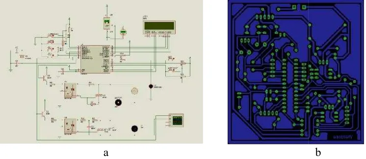 Gambar 1.a Rangkagkaian Kontrol Penetas Telur LEK, 1.b Design PPenetas Telur LEKgn PCB Kontrol