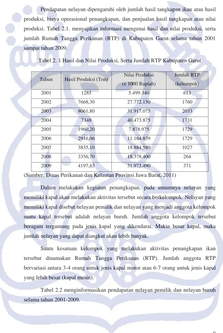 Tabel 2. 1 Hasil dan Nilai Produksi, Serta Jumlah RTP Kabupaten Garut 