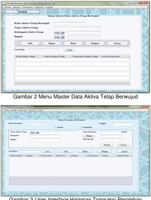 Gambar 3 User Interface Halaman Transaksi Perolehan 