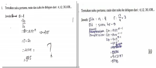 Gambar 1a. Contoh hasil tes siswa yang  salah memahami konsep Baris dan Deret 