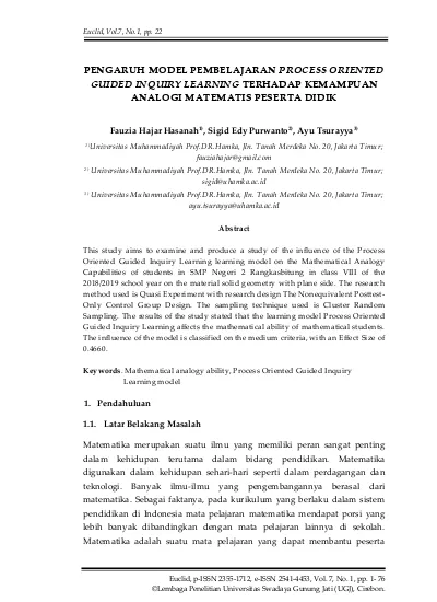 Pengaruh Model Pembelajaran Process Oriented Guided Inquiry Learning