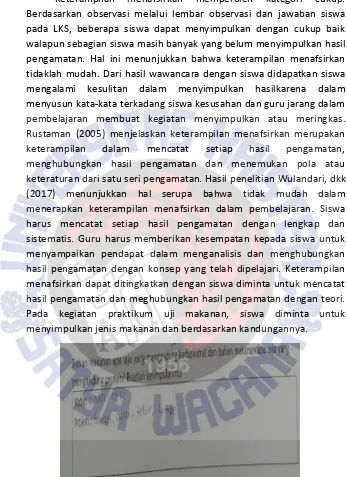 Gambar 5. Kesimpulan Siswa pada Praktikum Uji Makanan Hal ini menunjukkan bahwa keterampilan memprediksi dapat Keterampilan prediksi memperoleh nilai dengan kategori cukup