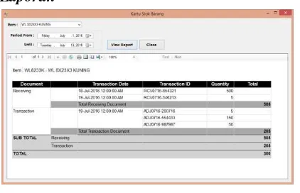 Gambar 23. Tampilan Laporan Kartu Stok Per Bahan Baku 