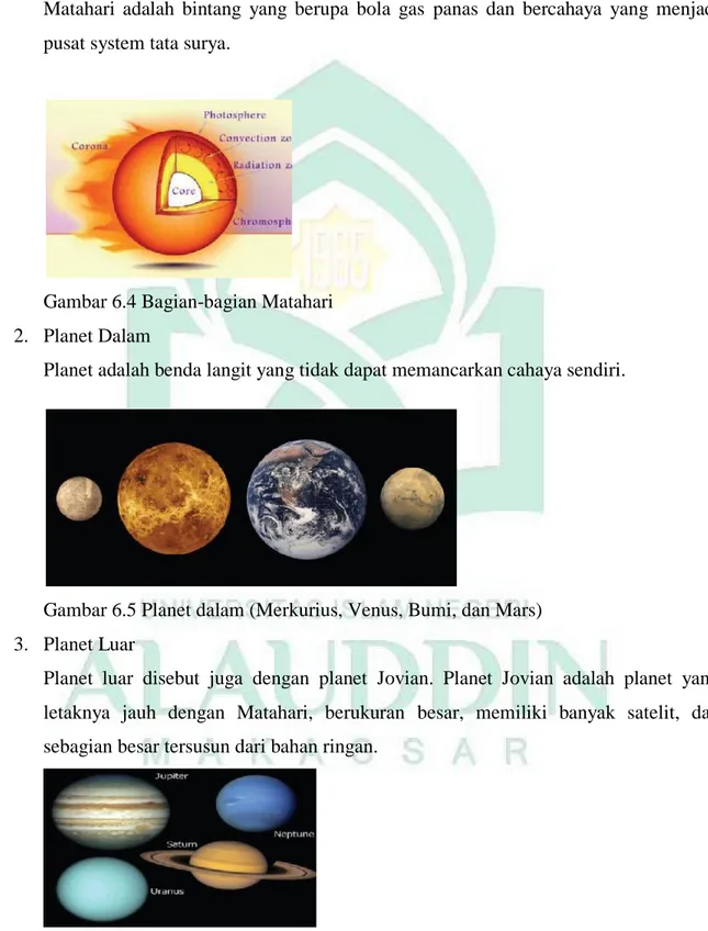 Gambar 6.4 Bagian-bagian Matahari  2.  Planet Dalam 