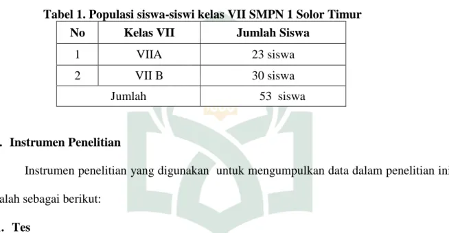 Tabel 1. Populasi siswa-siswi kelas VII SMPN 1 Solor Timur  