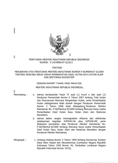 PERATURAN MENTERI KEHUTANAN REPUBLIK INDONESIA NOMOR : P.24/MENHUT-II/2011