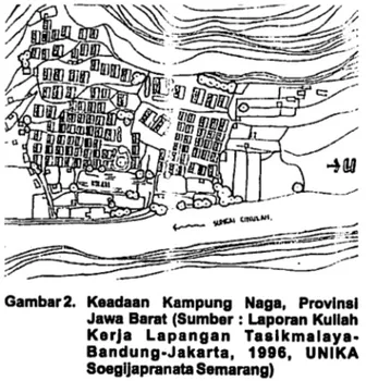 Gambar 2.  Keadaan  Kampung  Naga,  Provlnsl  Jawa Barat (Sumber : Laporan Kullah  KerJa  Lapangan   Taslkmalaya-Bandung-Jakarta,  1996,  UNIKA  SoeglJapranata Semarang) 