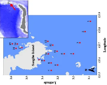 Figure 1. Location of research stations in Sangihe – Sangir Talaud in Northern SulawesiIsland of Central Indonesia Bioregion