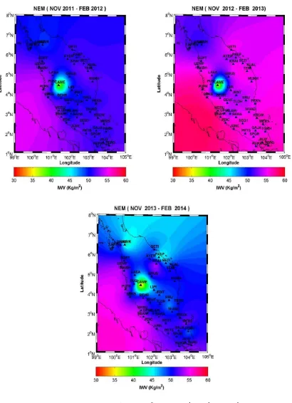Figure 7. Spatio-temporal variation of GPS-retrieved IWV during Northeast    Monsoon (NEM)  