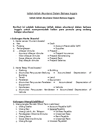 Istilah Istilah Akuntansi Dalam Bahasa I