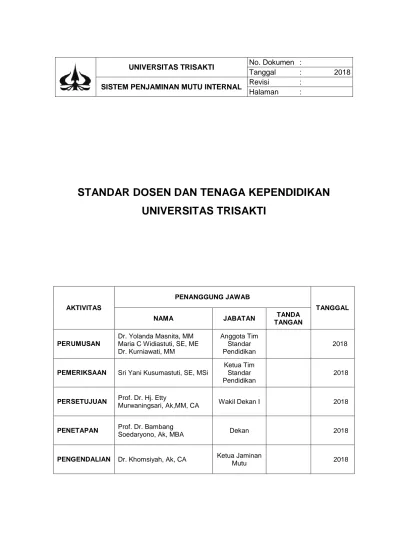 STANDAR DOSEN DAN TENAGA KEPENDIDIKAN UNIVERSITAS TRISAKTI