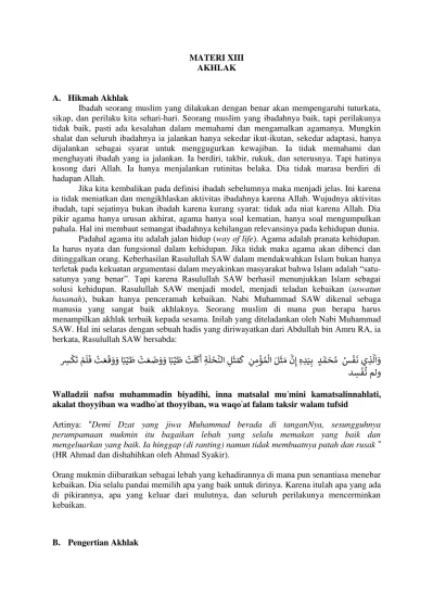 MATERI XIII AKHLAK. B. Pengertian Akhlak