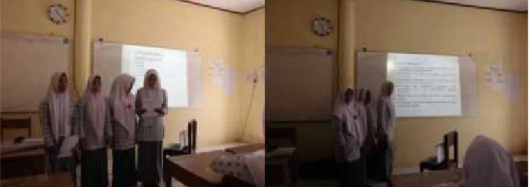 Gambar 6. Siswa menyajikan hasil pembelajaran dalam pleno kelas Berdasarkan  rangkaian  kegiatan