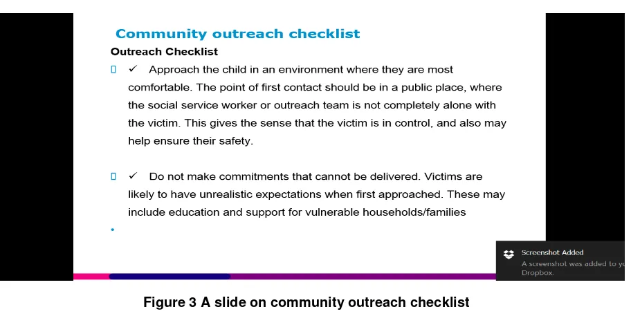 Figure 3 A slide on community outreach checklist 