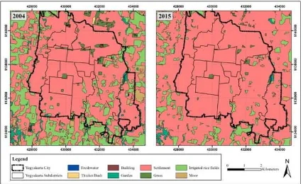 Figure 3: Land use of Yogyakarta City in 2004 and 2015.