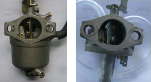 Gambar 1. Karburetor bensin (kiri) dan karburetor biogas (kanan) 
