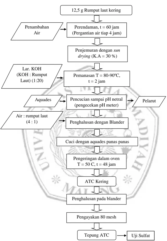 Gambar 2. Diagram Alir Ekstraksi Tepung ATC dari Rumput Laut Jenis Euchema  (BRKP, 2003) 