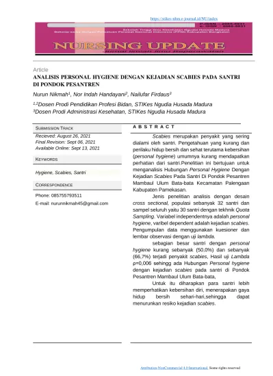 Article ANALISIS PERSONAL HYGIENE DENGAN KEJADIAN SCABIES PADA SANTRI 