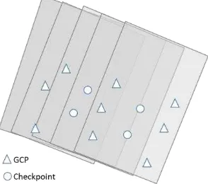 Table 6 shows the results based on discrepancies in the checkpoints. The greatest impact was observed when 4 GCPs were used in 4-band image orientation
