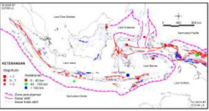Gambar 4. Peta Tektonik dan Sebaran Pusat Gempa Bumi  Merusak Di Indonesia Tahun 2015[33]