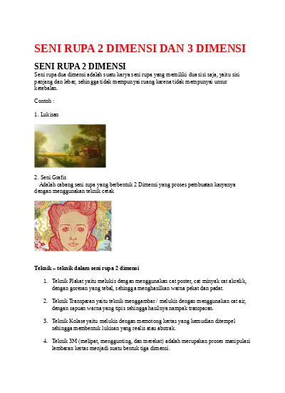 SENI RUPA 2 DIMENSI DAN 3 DIMENSI